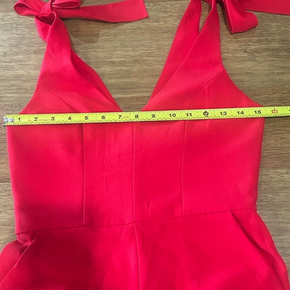Amanda Uprichard Red Allora Dress Jumpsuit V-neck Petite Fitted Bodice Wide Leg - Picture 10 of 12